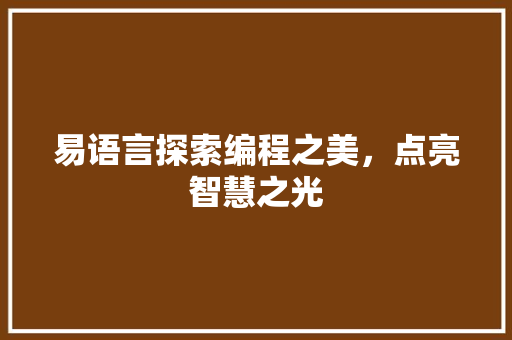 易语言探索编程之美，点亮智慧之光