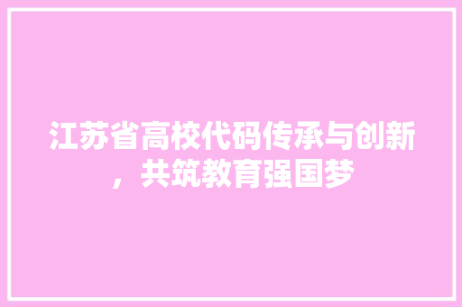 江苏省高校代码传承与创新，共筑教育强国梦