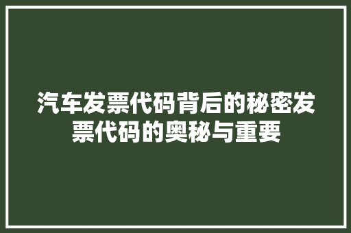 汽车发票代码背后的秘密发票代码的奥秘与重要