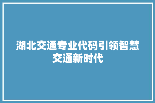 湖北交通专业代码引领智慧交通新时代