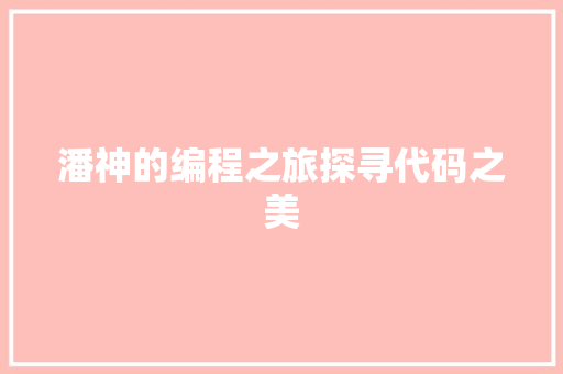 潘神的编程之旅探寻代码之美