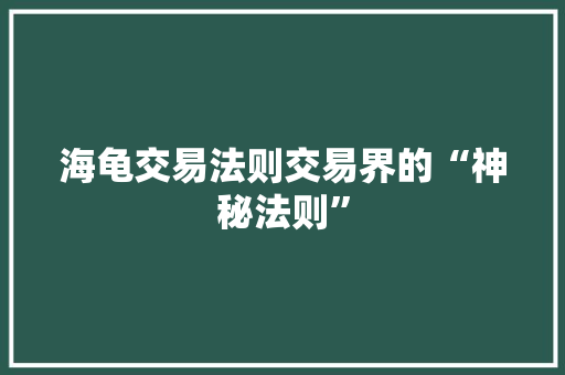 海龟交易法则交易界的“神秘法则”