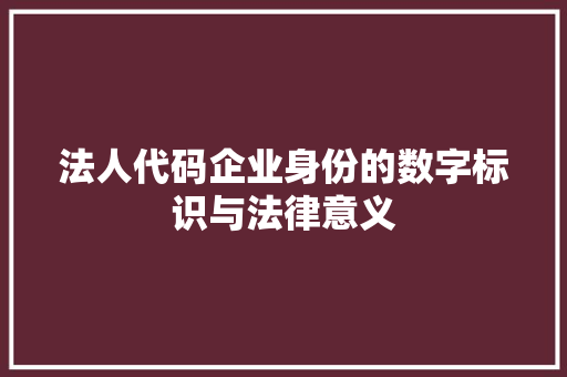 法人代码企业身份的数字标识与法律意义