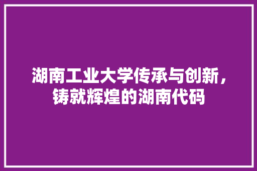 湖南工业大学传承与创新，铸就辉煌的湖南代码