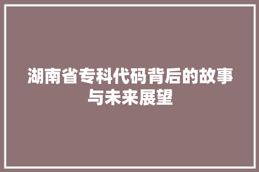 湖南省专科代码背后的故事与未来展望