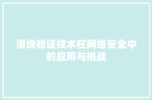 滑块验证技术在网络安全中的应用与挑战