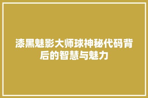 漆黑魅影大师球神秘代码背后的智慧与魅力