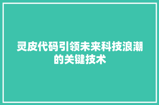 灵皮代码引领未来科技浪潮的关键技术