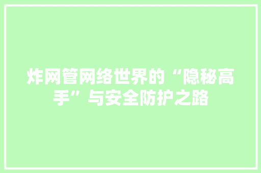 炸网管网络世界的“隐秘高手”与安全防护之路