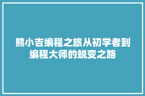 熊小吉编程之旅从初学者到编程大师的蜕变之路