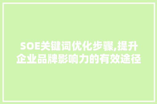 SOE关键词优化步骤,提升企业品牌影响力的有效途径