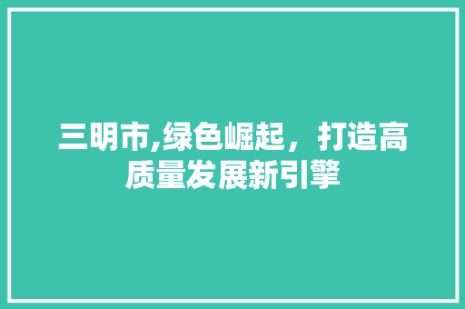 三明市,绿色崛起，打造高质量发展新引擎