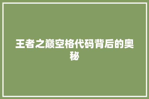 王者之巅空格代码背后的奥秘