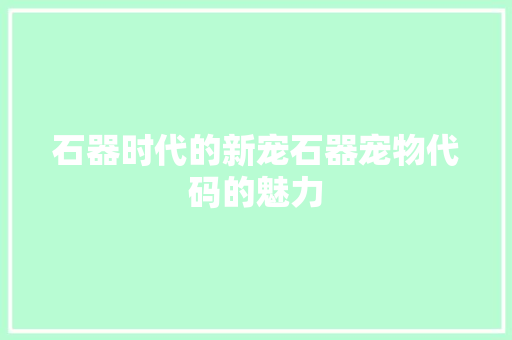 石器时代的新宠石器宠物代码的魅力