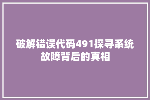 破解错误代码491探寻系统故障背后的真相