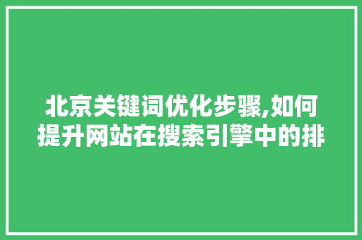 北京关键词优化步骤,如何提升网站在搜索引擎中的排名