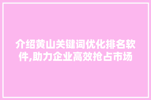 介绍黄山关键词优化排名软件,助力企业高效抢占市场先机