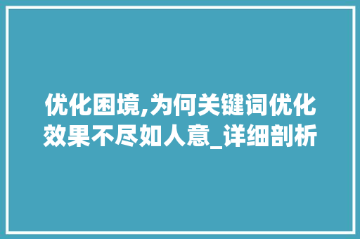 优化困境,为何关键词优化效果不尽如人意_详细剖析与解决方法  第1张