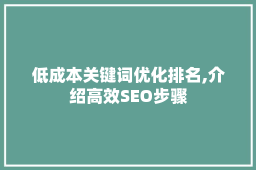 低成本关键词优化排名,介绍高效SEO步骤